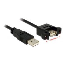 Cable USB 2.0 Type-A ma>USB 2.0 Type-A fe panel-mount 1m