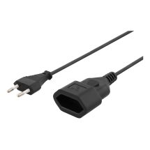 Unearthed power cable, CEE 7/16 to IEC 60906-1, 1m, black