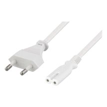 Unearthed power cable, CEE 7/16 to IEC 60320 C7, 2m, white