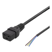 C19 to open ended power cord, 2m, IEC C19, 10A, black