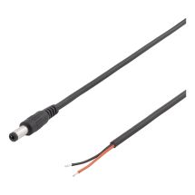 5.5x2.1mm DC to open ended wire, 2m, 20AWG, black