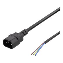C14 to open ended power cord, 2m, IEC C14, 10A, black