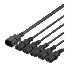 IEC C14 to 5x IEC C13, Y-splitter cable, 2m, 10A/250V, black