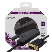 DELTACO USB-C - VGA, QWXGA 2048x1152 60Hz, 5m, DP 1.2 Alt Mode, 
