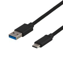 DELTACO USB 3.1 Gen1 USB-A - USB-C, kangaspääll., 0,5m, 3A 60W