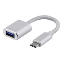 DELTACO sovitin USB-C 3.1 Gen 1 - USB-A OTG, alum., muovipussi, 