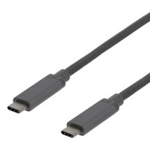 DELTACO USB-C-kaapeli, 0,5m, 60W USB PD, 10Gbps, harmaa