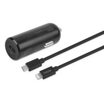 DELTACO USB car charger, 1x USB-C PD 20 W, 1 m Lightning cable, 