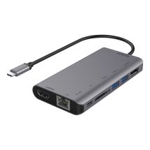 DELTACO USB-C-telakointiasema, HDMI/DP/RJ45/2xUSB-A/SD PD 3.0, h
