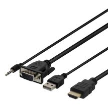 DELTACO sovitin VGA/ääni - HDMI, 1m, FHD, USB-virransyöttö, 