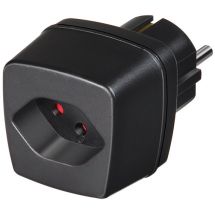 Travel adapter, Switzerland to EU, earthed, black