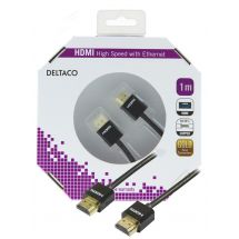 DELTACO ohut HDMI-kaapeli, HDMI High Speed with Ethernet, 1m, mu