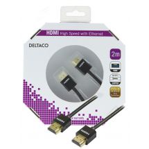 DELTACO ohut HDMI-kaapeli, HDMI High Speed with Ethernet, 2m, mu