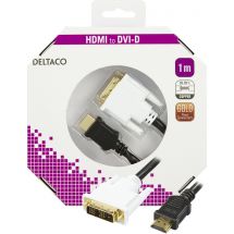 DELTACO HDMI ur - DVI-D Single Link ur, musta/valkoinen 1m