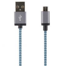 USB sync charger cable cloth cover USB A USB MicroB 1m blue