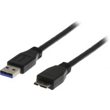 DELTACO USB 3.0 kaapeli, A ur -  Micro B ur, 2m, musta