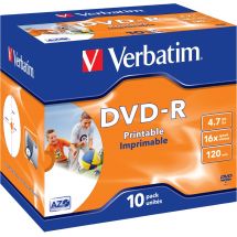 DVD-R, 16x, 4.7 GB/120min, 10-pack jewel case printable matt