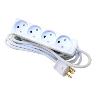 Socket with ground, 4 outlets, 3M, plug with ground, white