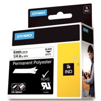Rhino Pro mark perm poly tape 6mm black text white tape 5.5m