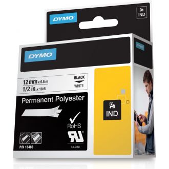 Rhino Pro Markable Perm Tape 12mm black text white tape5.5m
