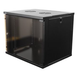 19" cabinet, 9U, 540x450mm, standing wall mount, glass door