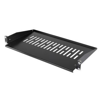 19" fixed shelf, 1U, SPCC, vent holes, black