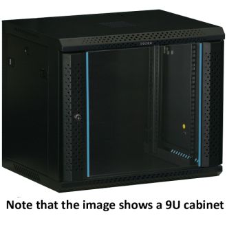 19" wall cabinet, 12U, 600x450, glass door, black