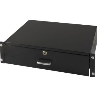 19" 3U pull-out storage box, lockable, black