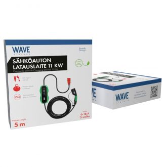 Wave EV 3-vaiheinen sähköauton latauslaite ja Schuko adapteri -tuotepaketti