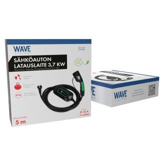 Wave EV 1-vaiheinen sähköauton latauslaite, Schuko -> Type 2 (3,7 kW), 5m, Musta