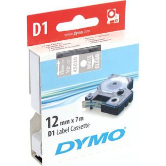 D1, marking tape, 12mm, white text on transparent tape, 7m