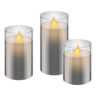 Set of 3 LED real wax candles in glass