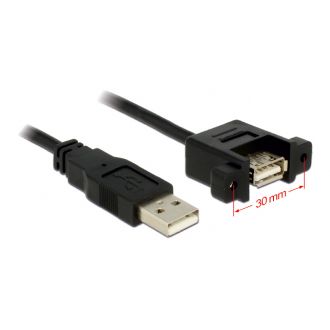 Cable USB 2.0 Type-A ma>USB 2.0 Type-A fe panel-mount 1m
