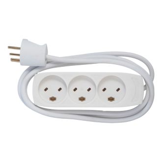 EDB socket with ground, 3 outlets, 1.5M, EDB Plug, white