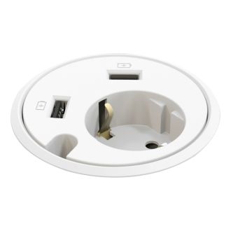 14 - 1 socket type F, 2 USB-A 12W, 1 cable grommet, white