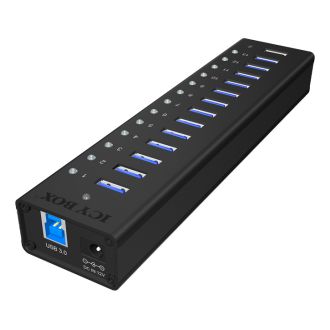 Active 13-port USB 3.0 hub, aluminium, black
