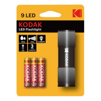compact 9-LED flashlight, 46 lm, IP63, 25m range, black