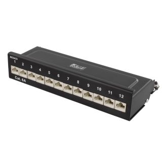 Kytkentäpaneeli, 12xRJ45, Cat6a, seinäasennus, 10Gbps, musta