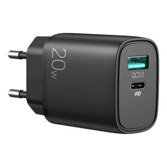 Fast Charger USB & USB-C, PD & Q.C3.0, 3.5A, 20W – black