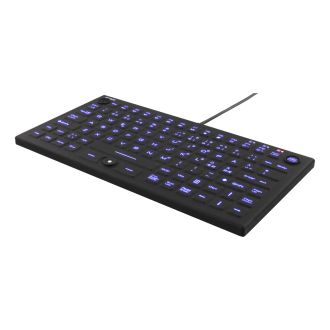 Mini Silicone keyboard, spill proof, blue LED, IP68, black