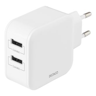 Wall charger with dual USB-A ports, 4.8 A, 24 W, white