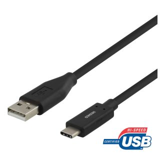 USB-C - USB-A-kaapeli, 1,5m, 3A, USB 2.0, musta