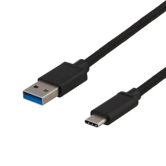 USB 3.2 Gen1 braided USB-A - USB-C cable, 1m, 3A 60W, black