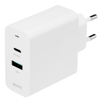 USB wall charger 1x USBC PD 18 W 1x USBA 18 W 36 W white