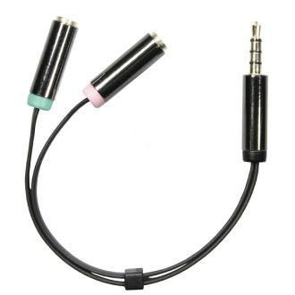 Audio adapter, 3.5mm male to 3.5mm female, 4-pin , 0.1m