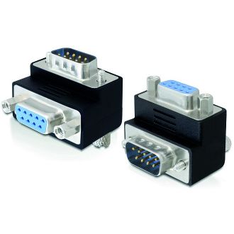 Adapter, DB9 male - DB9 female, angled 270 degrees, black