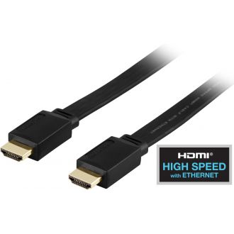 Flat HDMI cable, HDMI High Speed with Ethernet, 1m, black