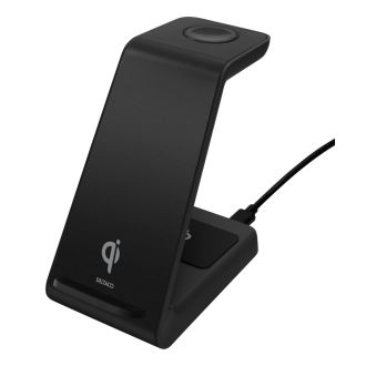 3-in-1 wireless charger stand, 15 W, 5 W, 3 W, black