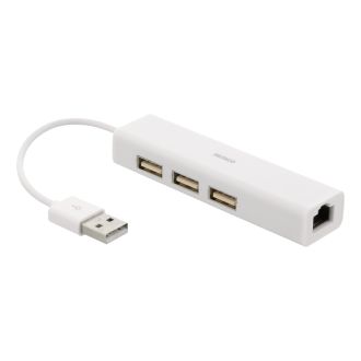 DELTACO USB-hubi ja -verkkosovitin, 100Mbps, 3xUSB, valkoinen